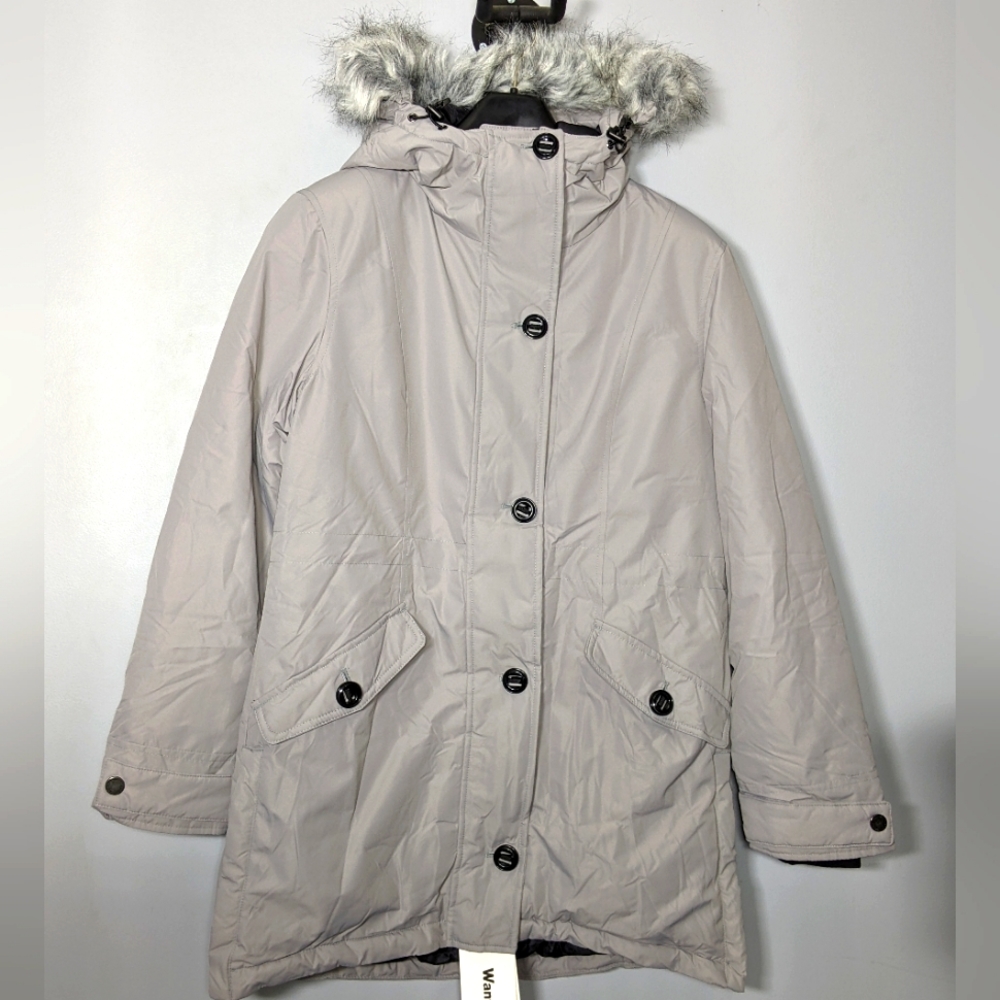 NEW Wantdo Womens Waterproof Warm Long Puffer Winter Coat with Fur Hood M grey